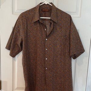 Tori Richard Honolulu size Large Brown and Blue Geometric Short Sleeve Shirt